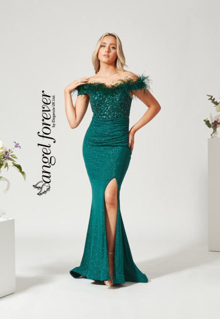 Angel Forever Green Prom / Evening Dress with Feathers